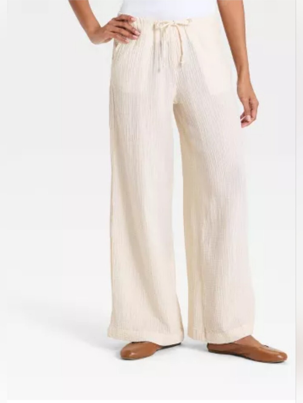 Chic Elevated Lightweight Cream Wide-Leg Summer  Cotton Pants